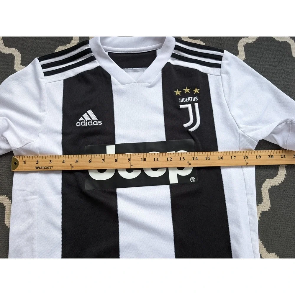 YOUTH‎ XL Juventus Soccer Jersey Black White Stripe Jeep 2018-19 Home